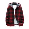 Zimowa męska bluza z kapturem Pluszowy dzianinowy płaszcz Długie rękawy Zapinana na zamek z kapturem Odzież wierzchnia Luźny krój Kraciasty wzór Gruba ciepła Podwójne kieszenie Sport Outdoor Praca Codzienna