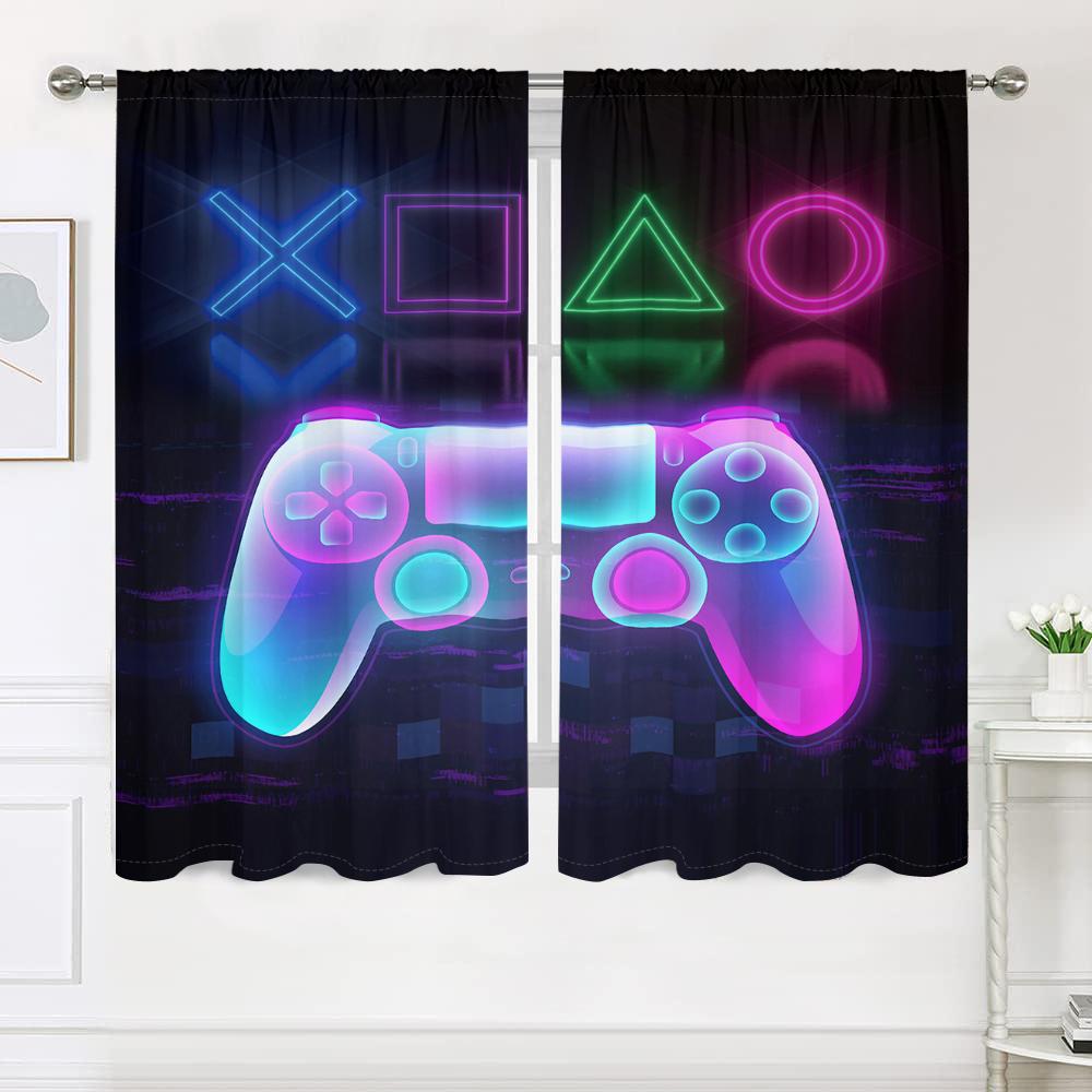 2 Pieces, Neon Colored Game Controller Curtains - Semi Blackout - Suitable for Living Room, Bedroom, Kitchen, Home Decoration