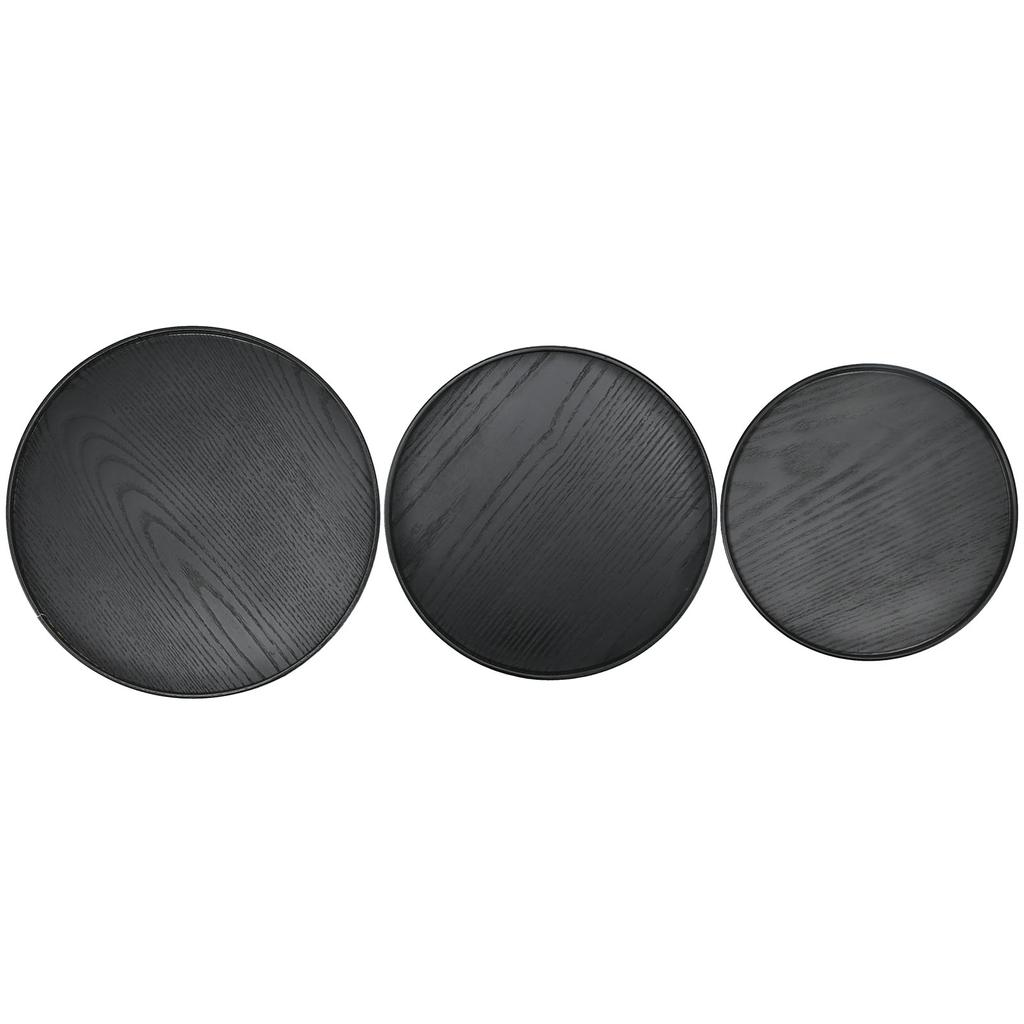 3-teiliges Set 30cm 27cm 24cm Durchmesser Runde Schwarze Holztablett Geschirr Dessert Obsttablett für Zuhause Hotel