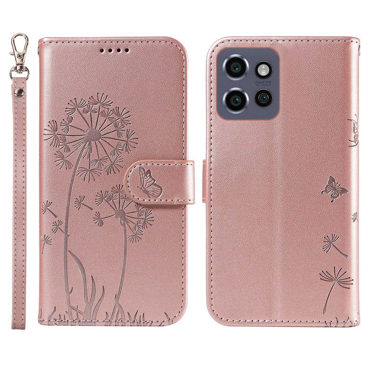 

For Motorola Edge 50 Neo 5G/S50 5G/ThinkPhone 25 5G Leather Case Wallet Phone Cover Dandelion Imprint Rose Gold