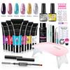 5 Color Gel Nail Polish Kit with Extender Gel, Cuticle Oil, LED Lamp, Cartoon Charms, Nail Tips, Tweezers Set
