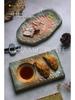 Japanese Minimalist Ceramic Plate for Sushi and Dumplings - Exquisite Underglaze Design