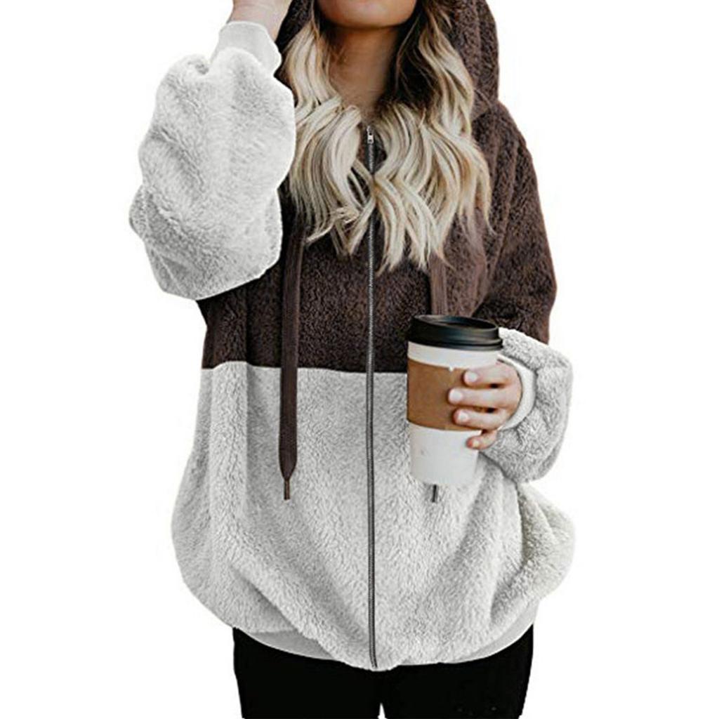 Damen Kapuzen-Sweatshirt-Mantel, Winter, warm, Reißverschlusstaschen, Baumwollmantel, Oberbekleidung