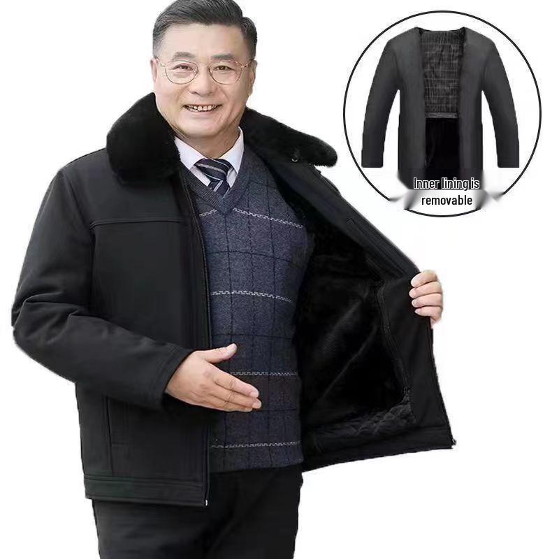 Men's Winter Coat for Seniors - Thickened Cotton Padded Jacket with Buttons for Ages 70-80