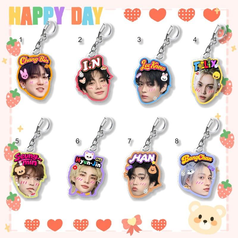 8pc Stray Kids Keychain Big Head Cute Cartoon Figure, Bang Chan Lee Know Changbin Hyunjin Han Felix Seungmin I.N Animal Ears Keyring, STAY Fans Gift