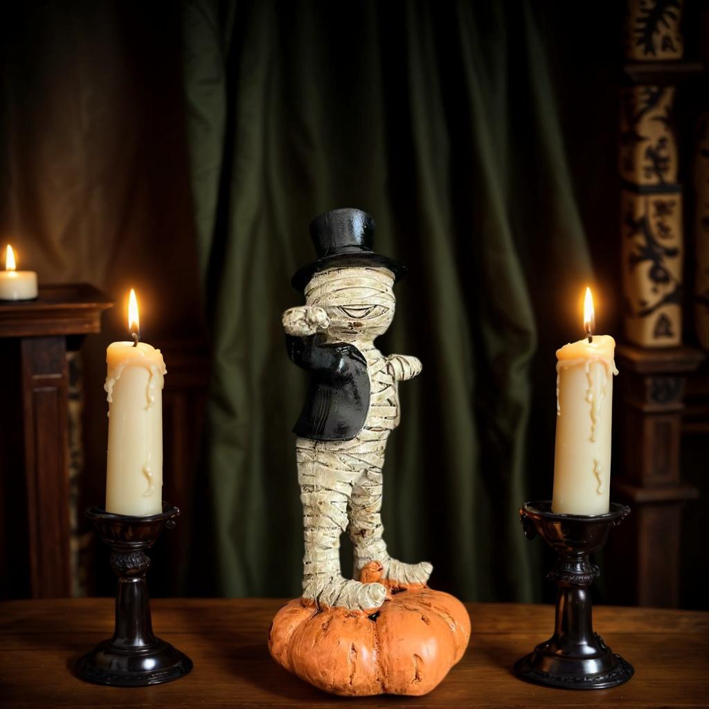 1 Piece Suitable for Halloween Pumpkin Base Mummy Figurine, Quirky Desktop Decoration, Resin Craft Small Statue