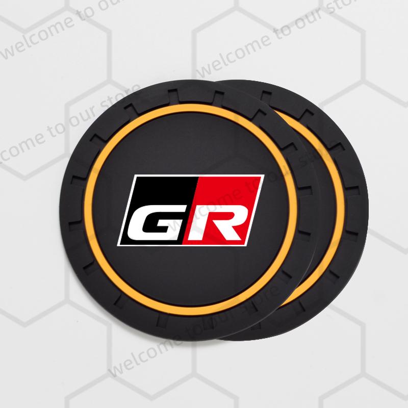 ACS2 2pcs For Toyota GR Sport RAV4 Yaris Camry Corolla C-HR Emblem Car Coaster Water Cup Slot Non-Slip Pad Auto Interior Accessories