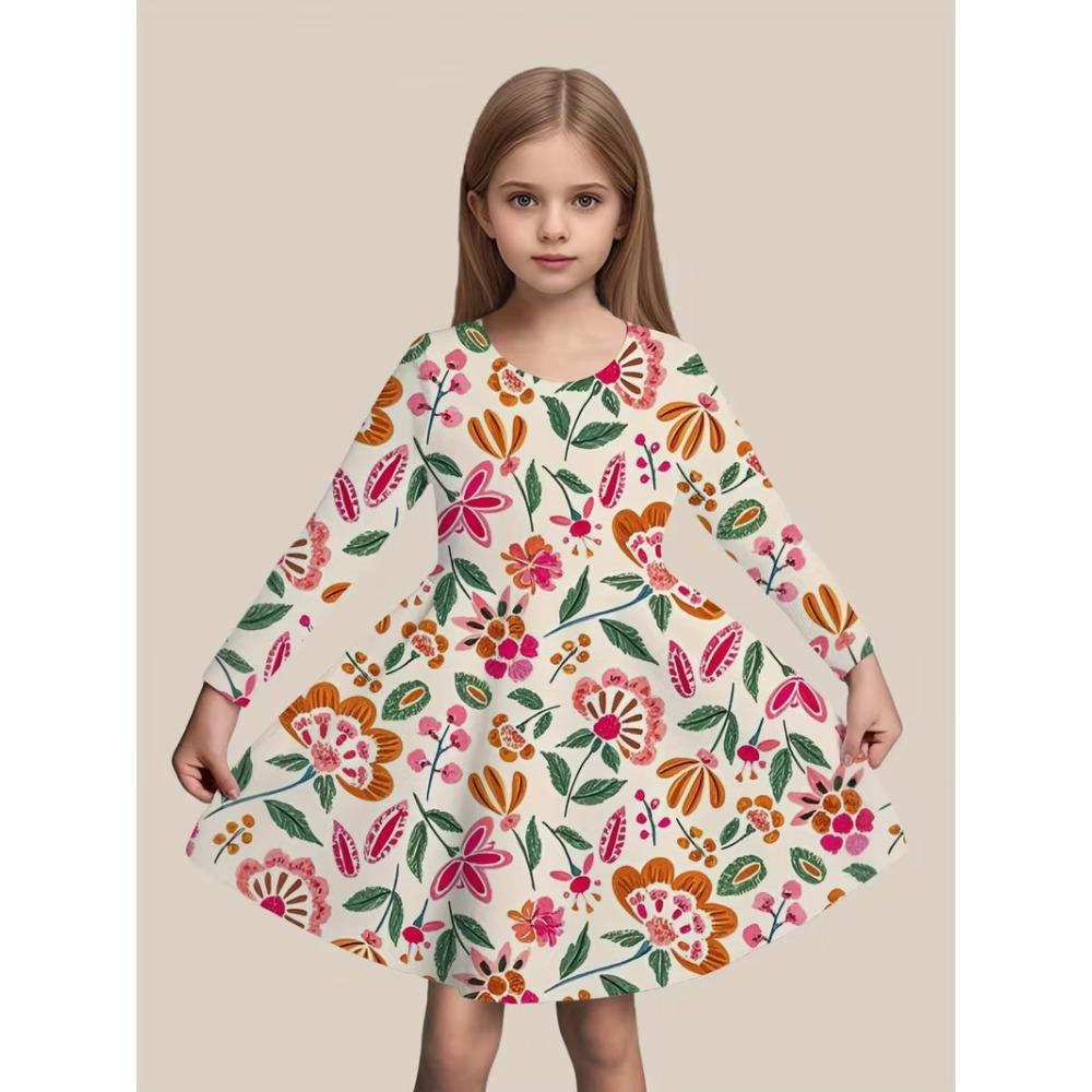 Girls' 3D Purple Galaxy Dress Long Sleeve Summer Spring Vacation Daily Holiday Princess Beautiful Sweet Kids 4-12 Years Casual Dress A Line Dress