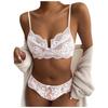 Women Sexy Lace Wireless Bowknot Bra Thong Lingerie Underwear Pajamas Set