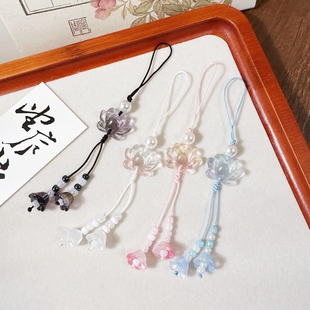 Tassel Detail Lotus Beaded Key Chains Solid Color Mobile Phone Chain  Bag Decoration