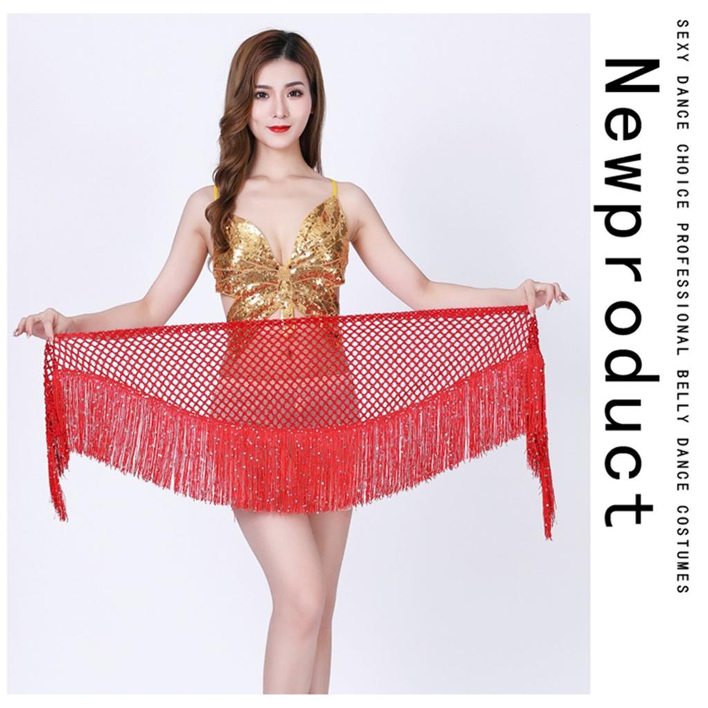 Practice Dance Hip Scarf For Women Mesh Dangling Belly Dance Belt Hip Skirt Scarf Tassels Bling Sequins Wrap