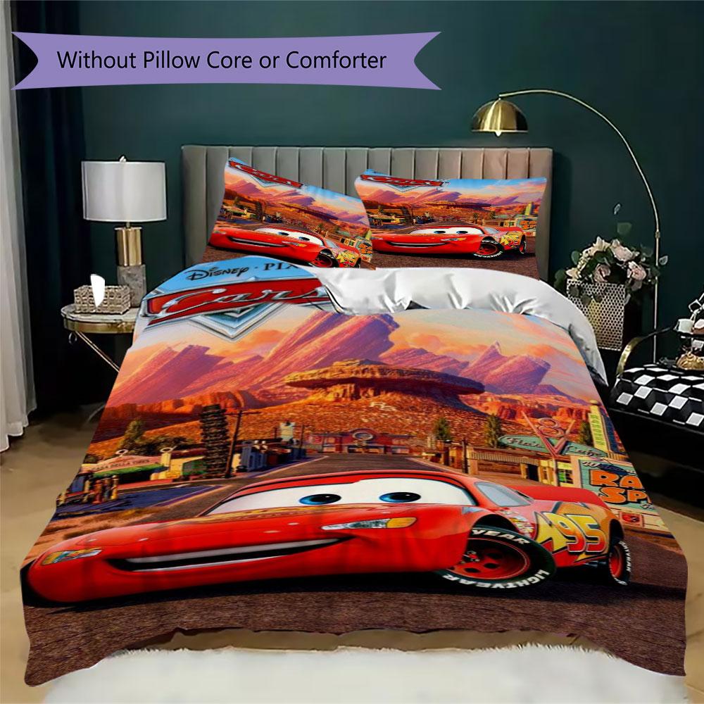 Lightning McQueen Cartoon Prints bedding, duvet cover and pillowcases, birthday gift (1 duvet cover + 2 pillowcases, pillow insert not included)JM008