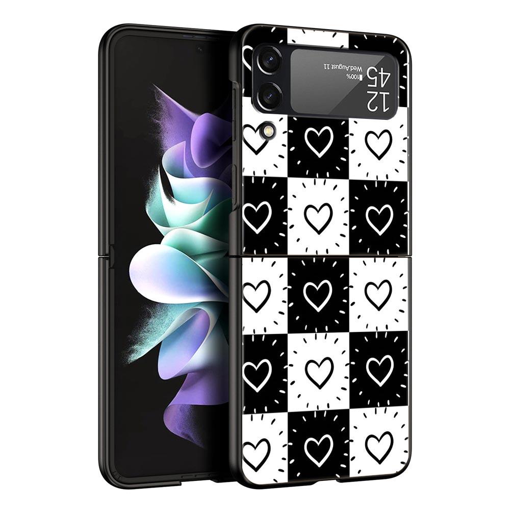 Phone Case for Samsung Galaxy Z Flip 3 4 5 6 7 Folding Black Shell For Samsung Z Flip4 Flip5 PC Hard Cover Pink Grid