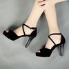 Super High Heels Women's Sandals 2026 Summer New Cross Strap Flat Bottom Straight Buckle Waterproof Platform Fish Mouth Thin