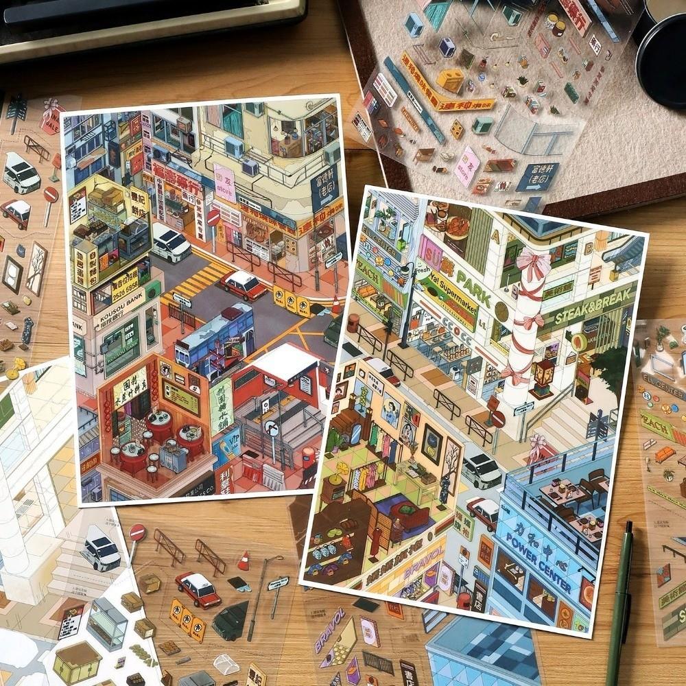 1 Scene Card 3 Sticker Sheets Layered Scene DIY Sticker Set Scrapbook Stickers DIY Craft