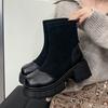 Knöchelhohe Stiefel für Damen Sexy High Heels Modeschuhe Winter Chunky Damenstiefel Pumps Elegant Kleid Reißverschluss Chelsea Boots Mujer