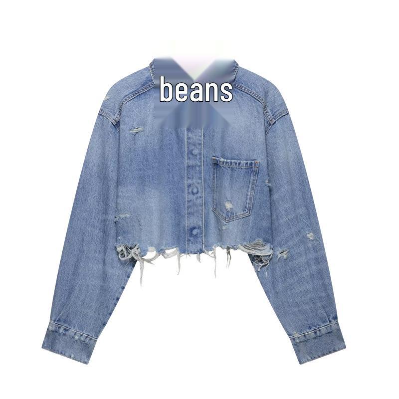 

Женская джинсовая куртка Cross2025, весенняя, повседневная, свободного кроя, с длинным рукавом, в европейском и американском стиле Extra Small