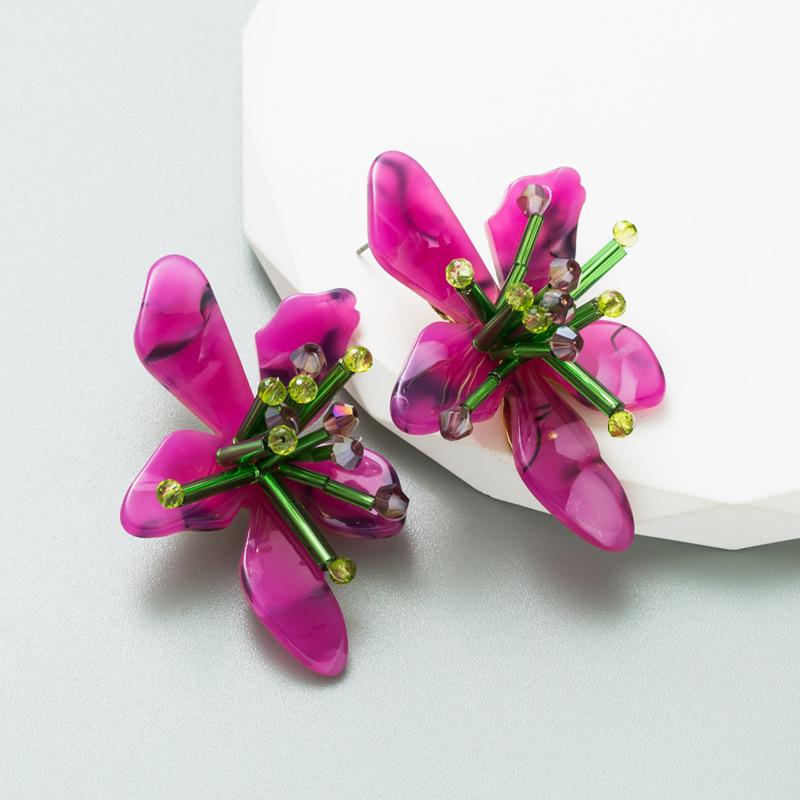 Fresh Flower Earrings, Hand-woven Petal Earrings, Exaggerated Stud Earrings фиолетовый