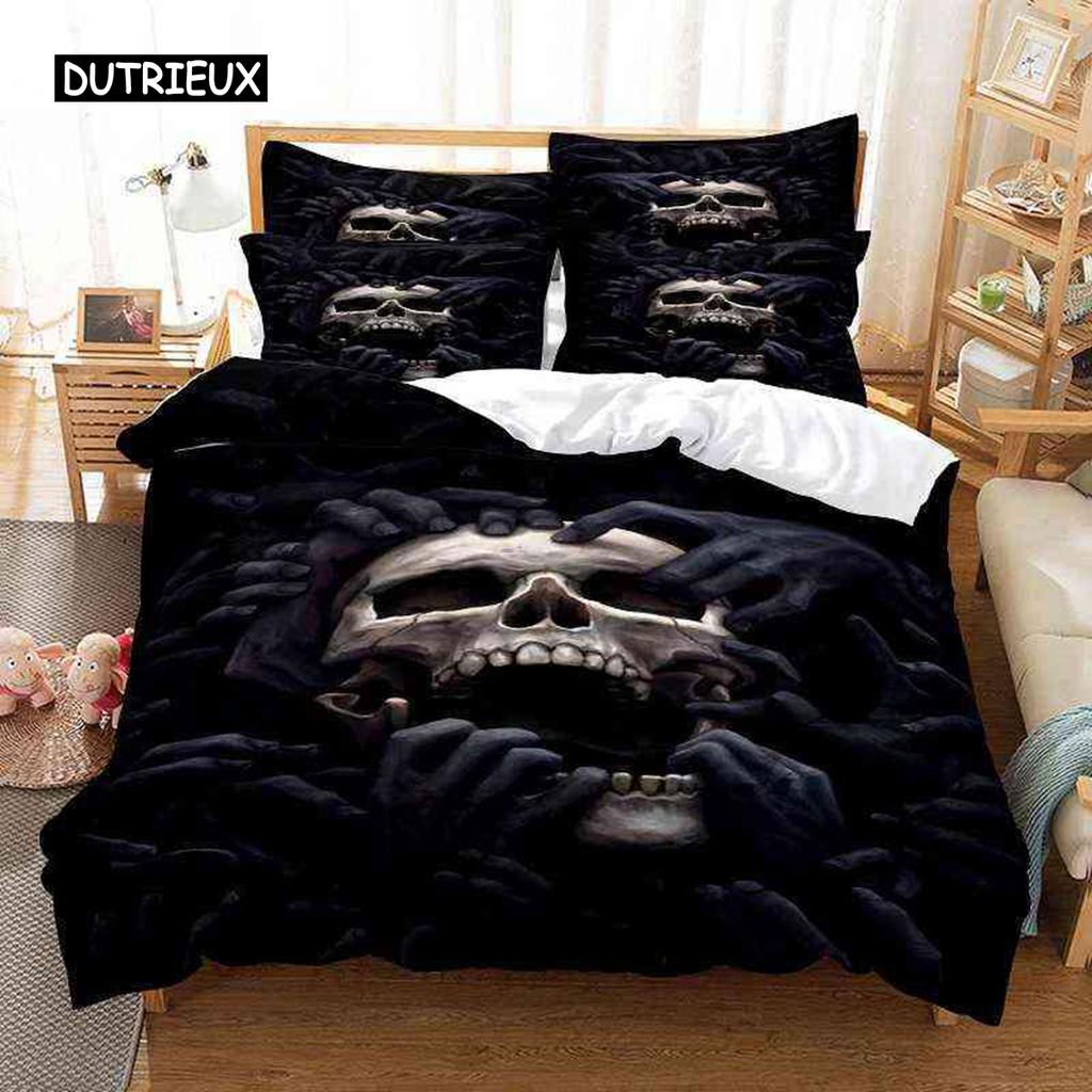 Skalle Dynetrekksett Twin Size Mikrofiber Oransje Ildskalle Sengetøy Barn Gutter 3D Skalle Design Mykt Komfortabelt Dundyne Trekk