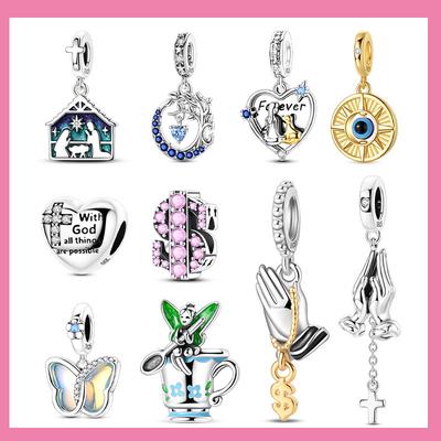 Religious Series Original Charms Beads Copper Prayer Hand Activities Pendant For Woman Fit Bracelet Making Jewelry Diy Gift
