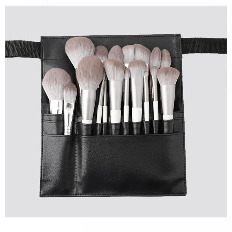 Multi-function Black PU Leather Cosmetic Bag Waist Bag Makeup Brush Bag With Belt For Professional Makeup Artist Large Capacity
