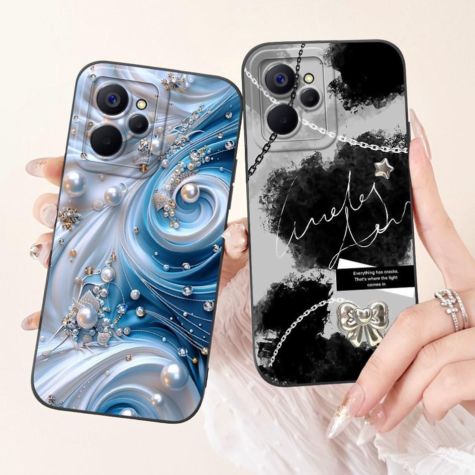 For Realme 9i Case Cool Fashion Flower Marble Sunset Soft Liquid Silicone Lens Protective Cover For Realme 9i 5G Realme9i Bumper