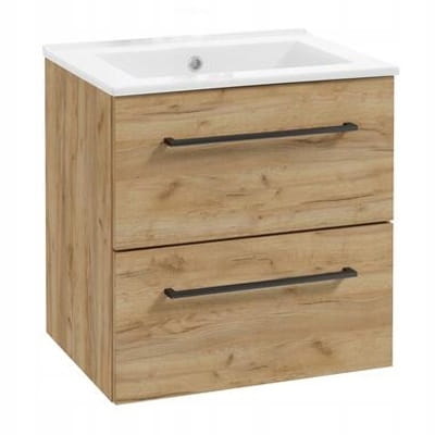 Bathroom Cabinet with Washbasin 50 Cm, Hanging, Craft Oak, Soft-close Pinia