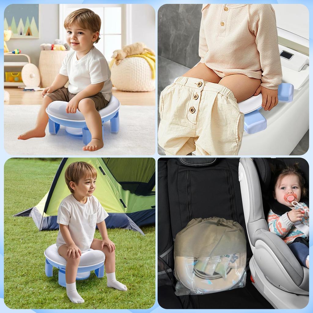 Portable Travel Potty for Toddlers Kids, Foldable Baby Potty Training Toilet Seat with Travel Bag and Storage Bag