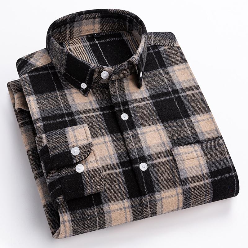 New In Shirt Hight Qulity 100%cotton Sanding Long-sleeve Shirts for Men Slim Fit Casual Shirt Soft Plaid Designer Office Clothes
