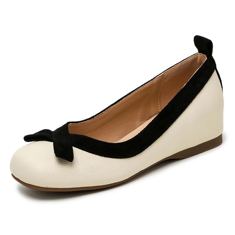 

Women s small inner height increase temperament versatile ballet shoes Women s outer wear square head single shoes bow Mary Jane shoes 34 абрикосовый