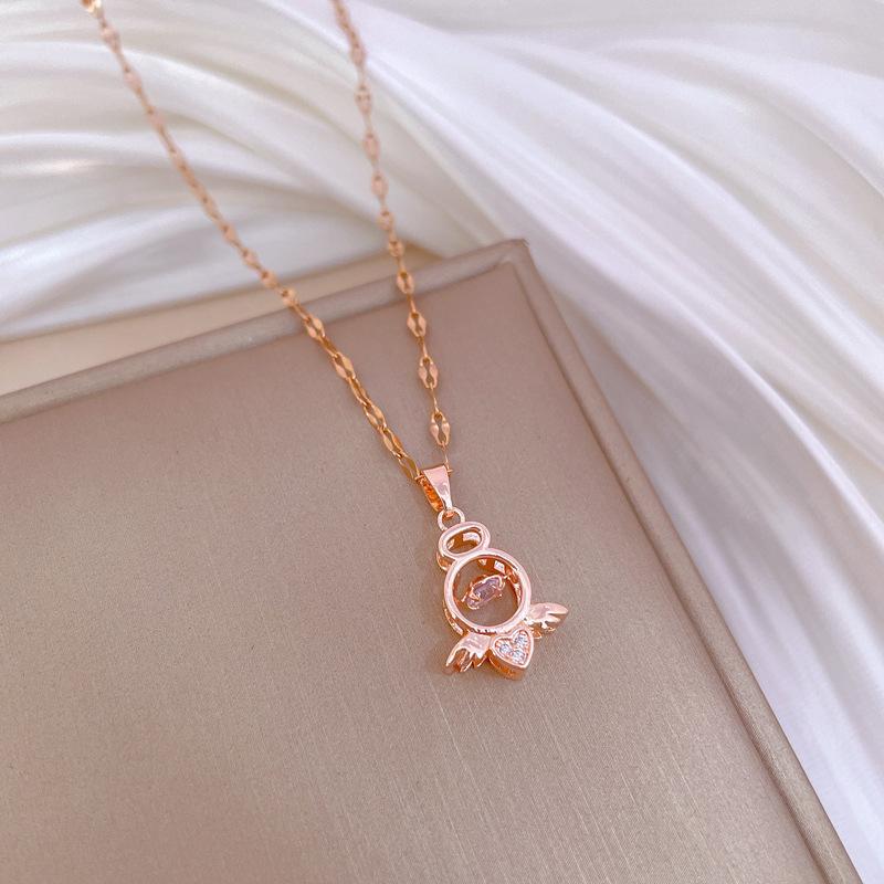 Angel Smart Light Luxury Temperament Gorgeous Full Diamond Necklace Female Versatile Collarbone Chain Titanium Steel Chain