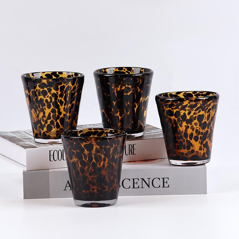 Brown Tortoise Glass, Retro-Style Glass Leopard Print Cup High-End Water Cup, Suitable Kitchen Home, Daily Drinking Water