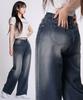 Elleonasi P51_[Short, Standard, Long / S~3Xl / 4 Colors] Vintage Half-Elastic Waist Wide Denim Pants / Dark Blue