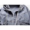 Spring Plus Size Blue Deconstructable Hooded Turn Down Collar Jean Coat Jacket Women Loose Outwear