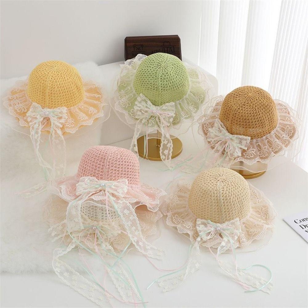Pearl Decoration Children Sun Hat Wide Brim Straw Hat Cute Style Kids Sun Hat Girls Accessories