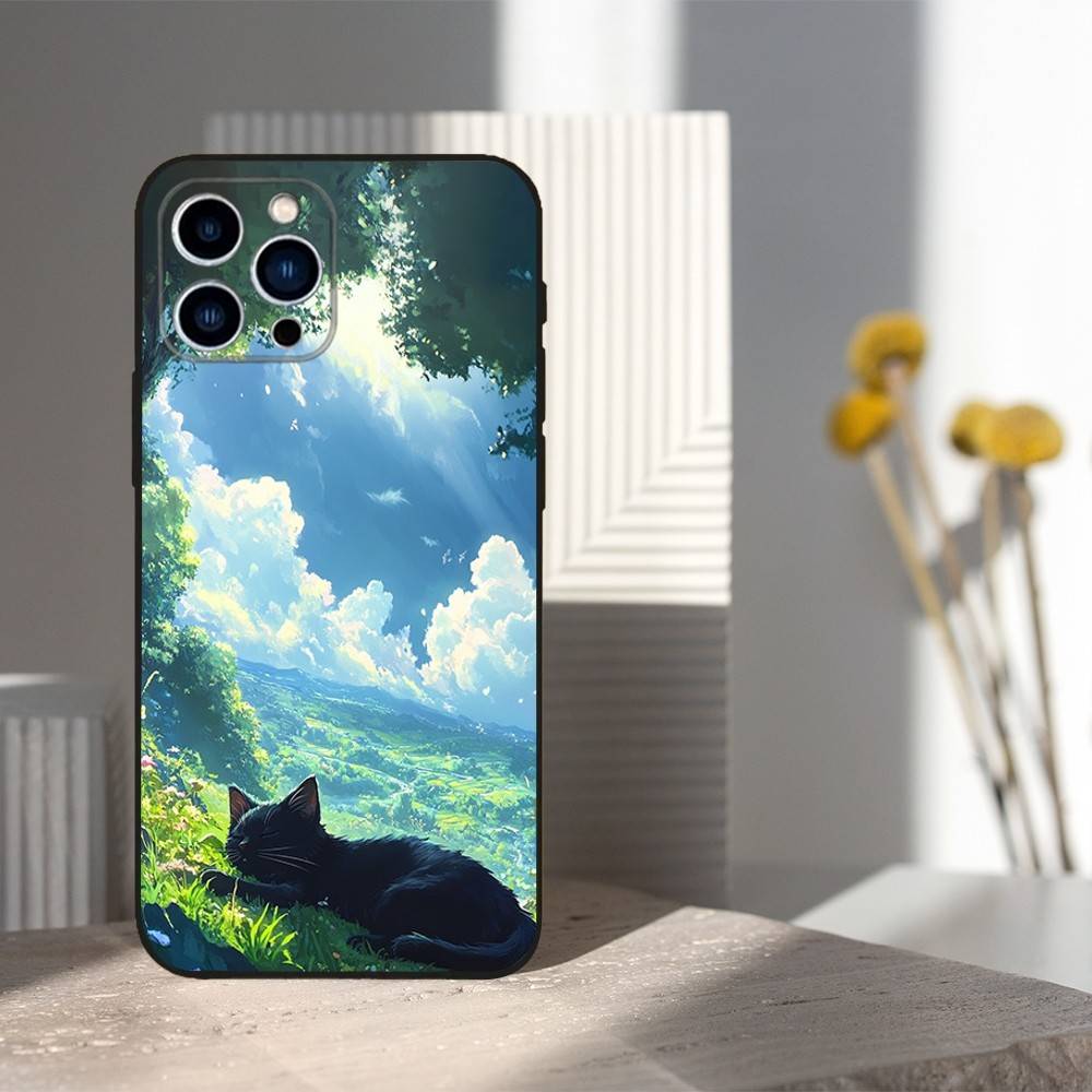 

Abstract Cute Kitten For iPhone 13,16,11,14,17,12,15,Plus,Pro Max,XS,X,XR,SE,Mini,8,7,Phone Case Soft Silicone Black iPhone17Promax