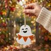 Halloween Tree Ornaments Ghost Wooden Hanging Sign with Hemp Rope, Cute Rustic Decorations Pendants for Home Party Wall Decorative Wood Signs