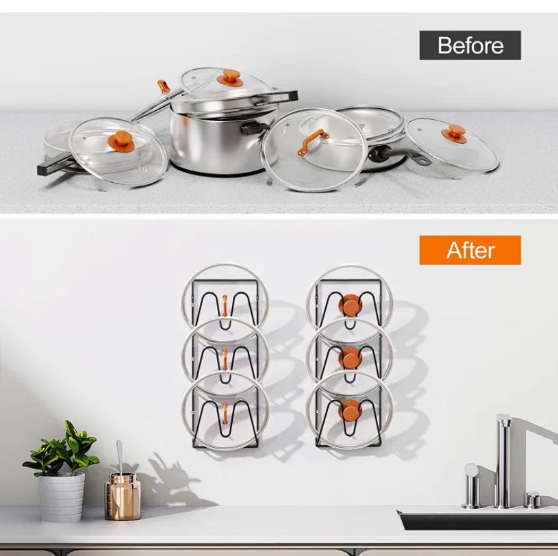 Pot Lid Rack Without Punching Wall-mounted Kitchen Storage Rack Kitchen Storage Iron Drain Storage Rack Organizer