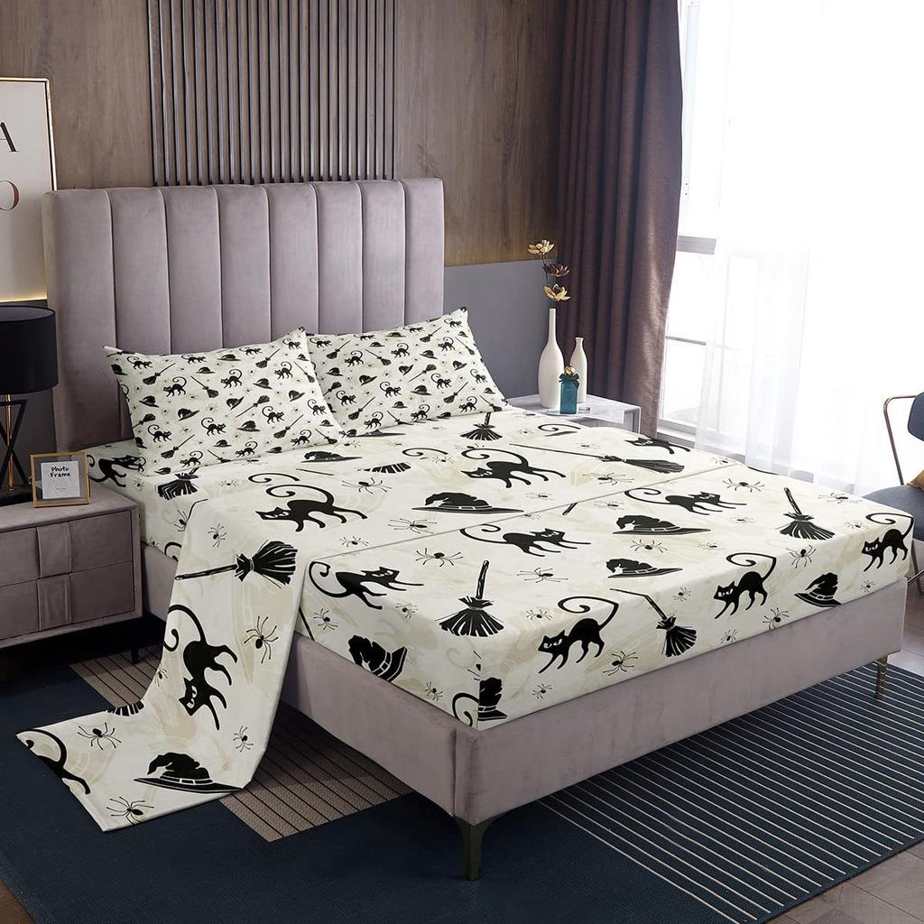 Halloween Bat Pattern Bed Hat Four-Piece Bedding Set Bedroom Dormitory Bedding Decoration