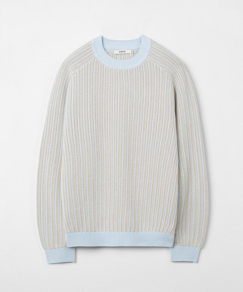 KIIMUIR Striped Two-Tone Multi Crewneck Knit_Sky Blue
