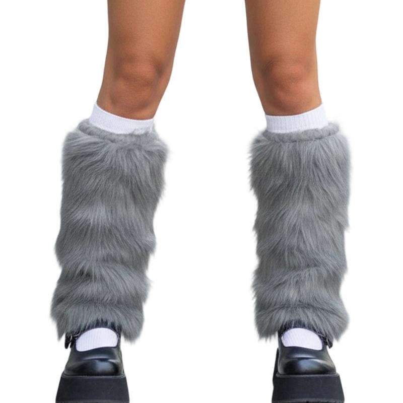 Soft Faux Furs Leg Sleeves Winter Leg Warmers Elastic Thermal Protective Boot Covers Footless Socks For Women Hosiery