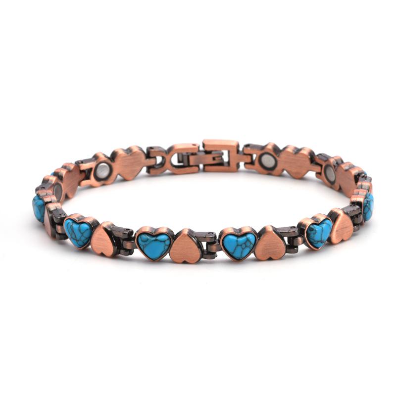 Red Copper and Turquoise Double Heart Adjustable Bracelet for Women