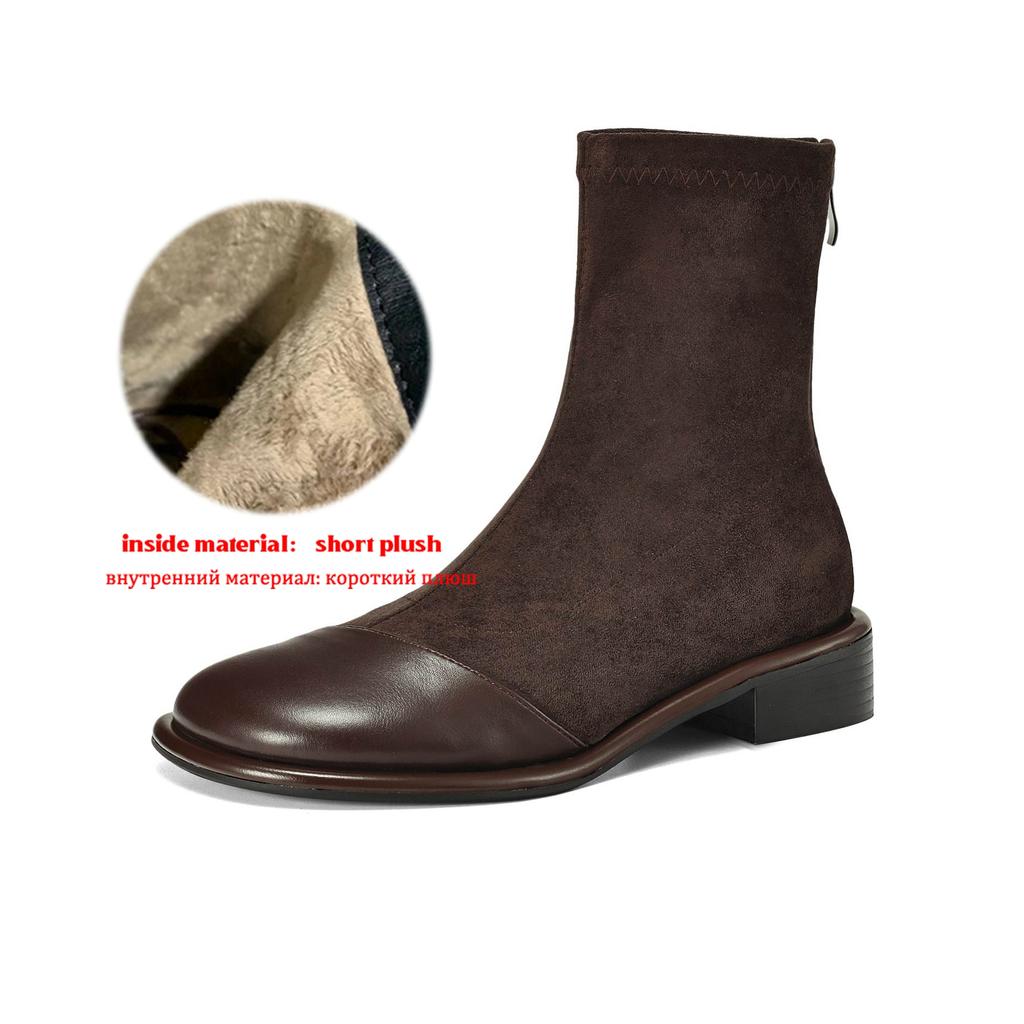 Krazing Pot Flock Autumn Winter Shoes Low Heels Size 43 Stretch Boots Back Patch Work Street Wear Elastic Ankle Boots