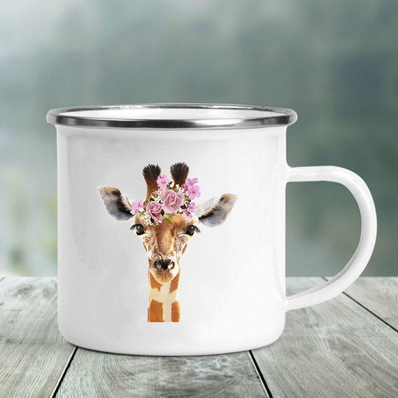 Cute Animal Letter Print Mugs Creative Glass Coffee Tea Cup Personalized Gifts Enamel Mug Kawaii Drinkware Cofee Cups Friends