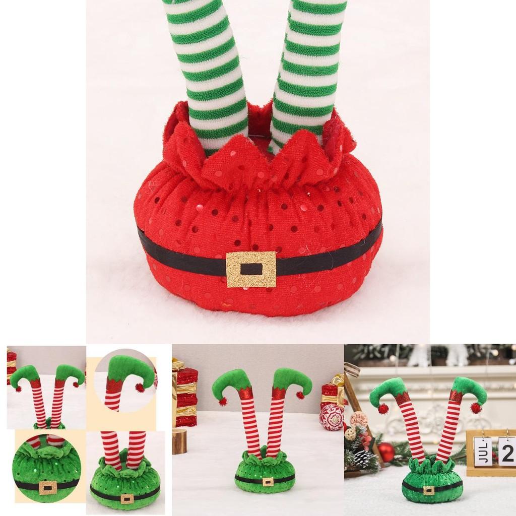 Charming Christmas Decoration Elf Feet Figurine In Red And White Striped Design