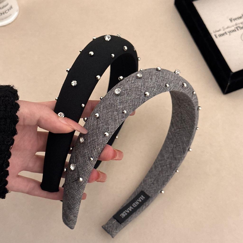 Korean Super Heavy Industry Nail Drill Cloth Handmade Sweet Style High Cranial Top Headband Hair Accessories Elegant Clip Women