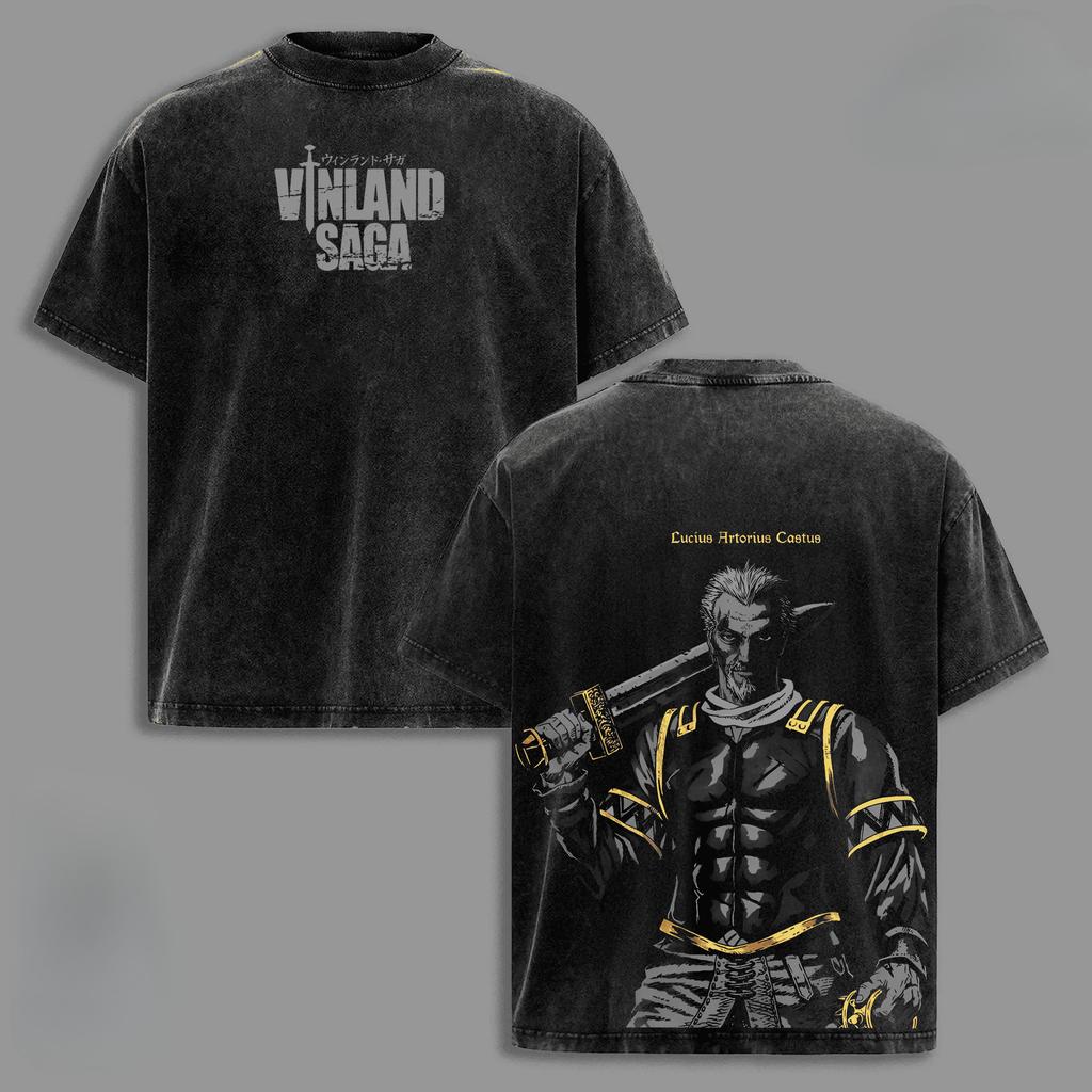 VINLAND SAGA Askeladd Printed T-shirt Anime Vintage Washed Oversized Tshirt Short Sleeve Cotton Tees Tops Men's Unisex Clothing