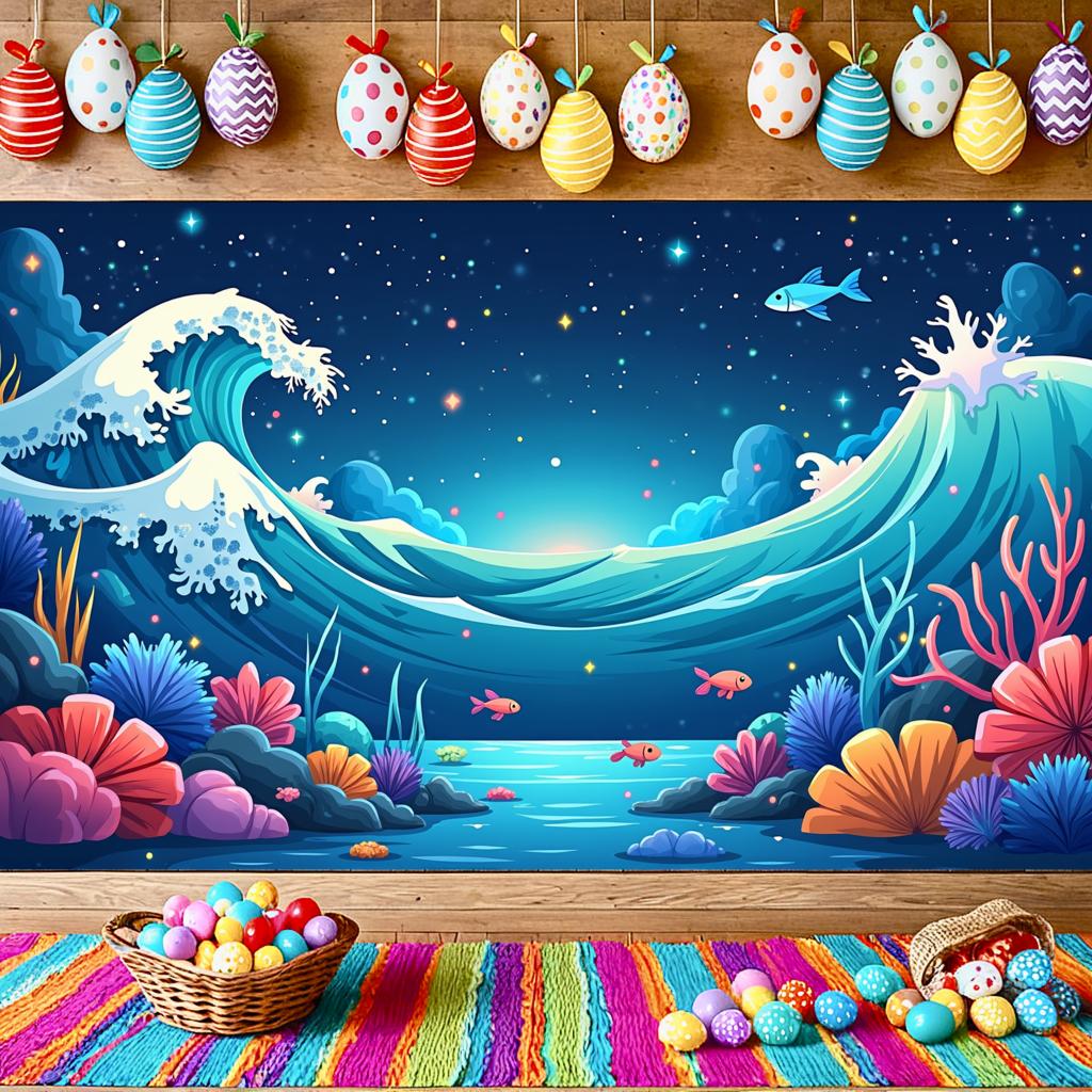 Ocean Display Vibrant Mural Themed Murals Eye-catching Design for Party