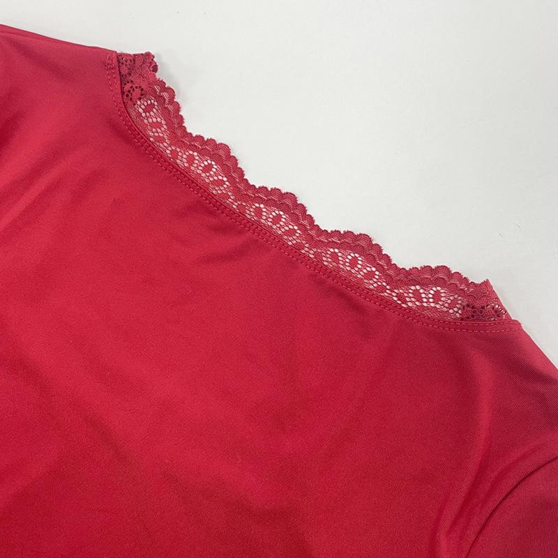 T-shirt da Donna 2025 Stile Europeo & Americano con Bordi in Pizzo, Manica Lunga, Autunnale, Snellente, alla Moda
