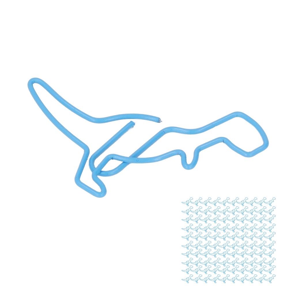 100Pcs Funny Paper Clips Cute Dinosaur Shape Electroplating Process Blue Paper Clips for Offices Home School